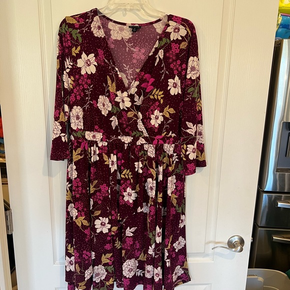 Torrid Burgundy Floral Faux Wrap Dress - Picture 2 of 8